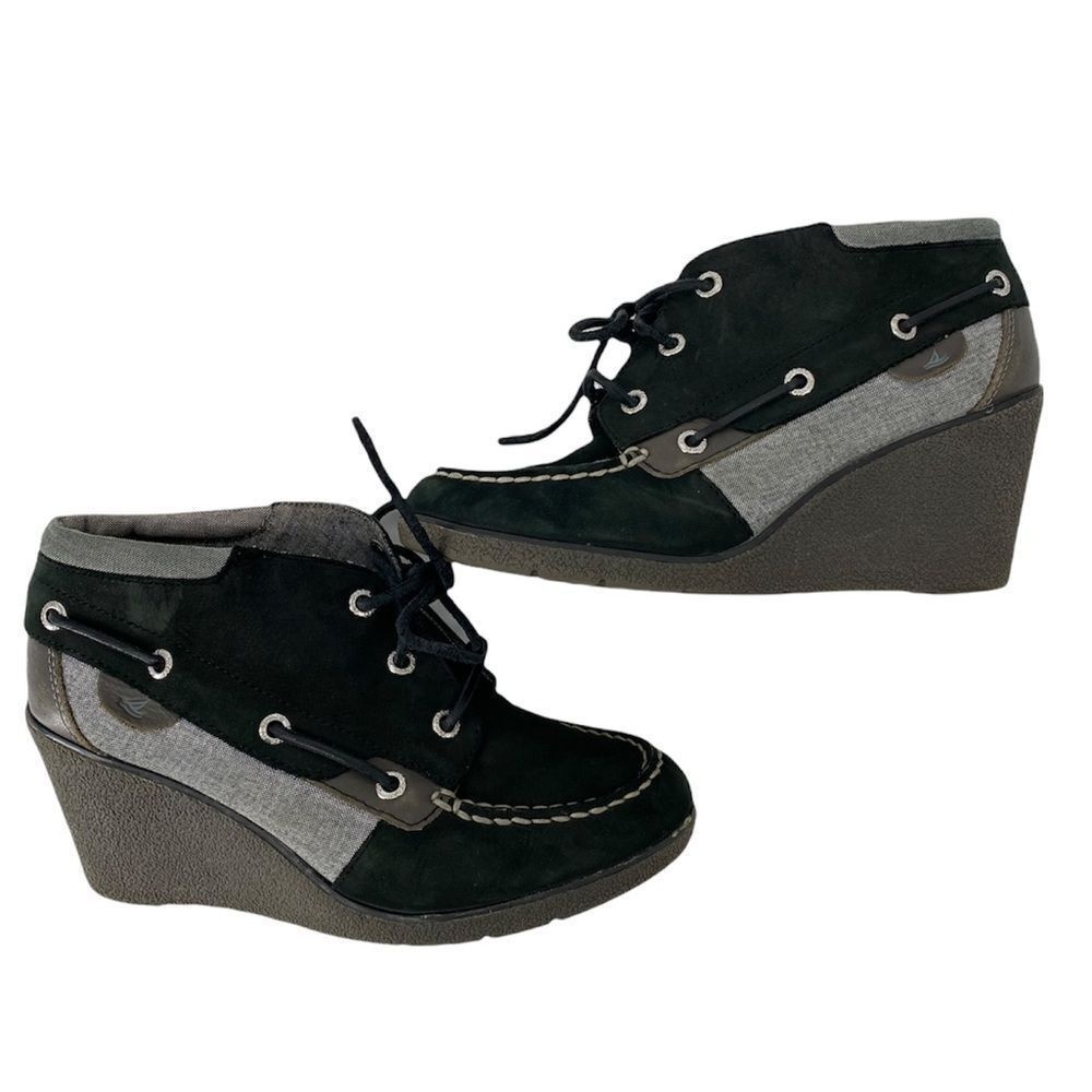 Sperry Black Gray Top-Sider‎ Raised Ankle Boot Womens 7.5